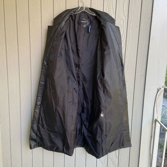 VTG 80s Pelle Black Leather Trench Coat Oversized Boxy Blazer Jacket M - Picture 9 of 9